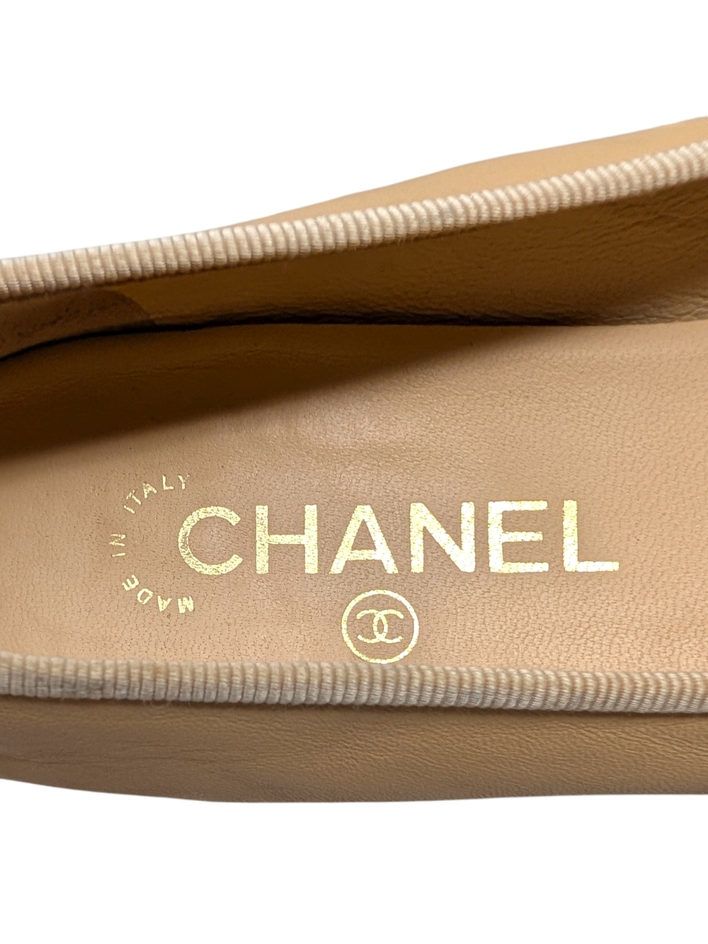 Chanel Ballet Flat Ballerina Two Tone Beige Tan Black CC Logo Cap Toe 37 | 6.5 - Picture 11 of 15